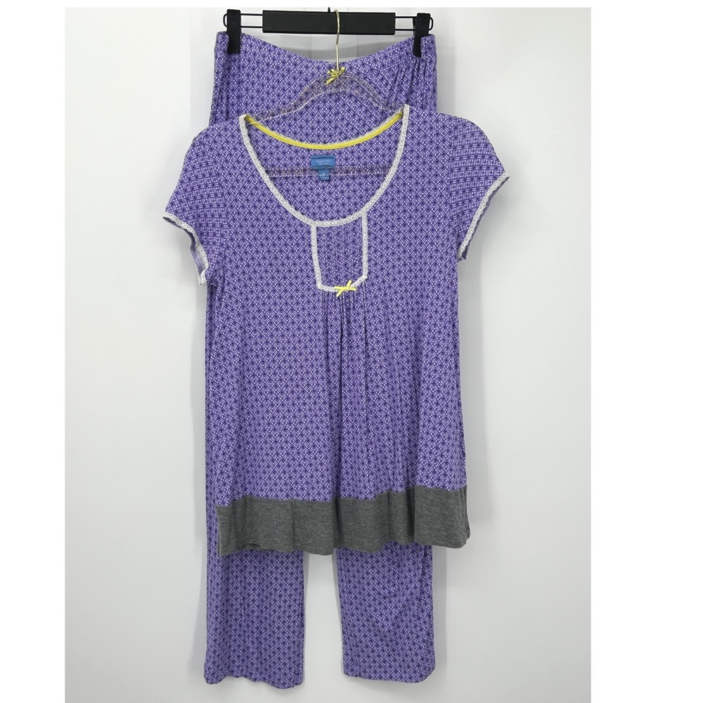 Simply Vera Vera Wang Purple Geometric Lace Trim Pajama Set Small Loungewear